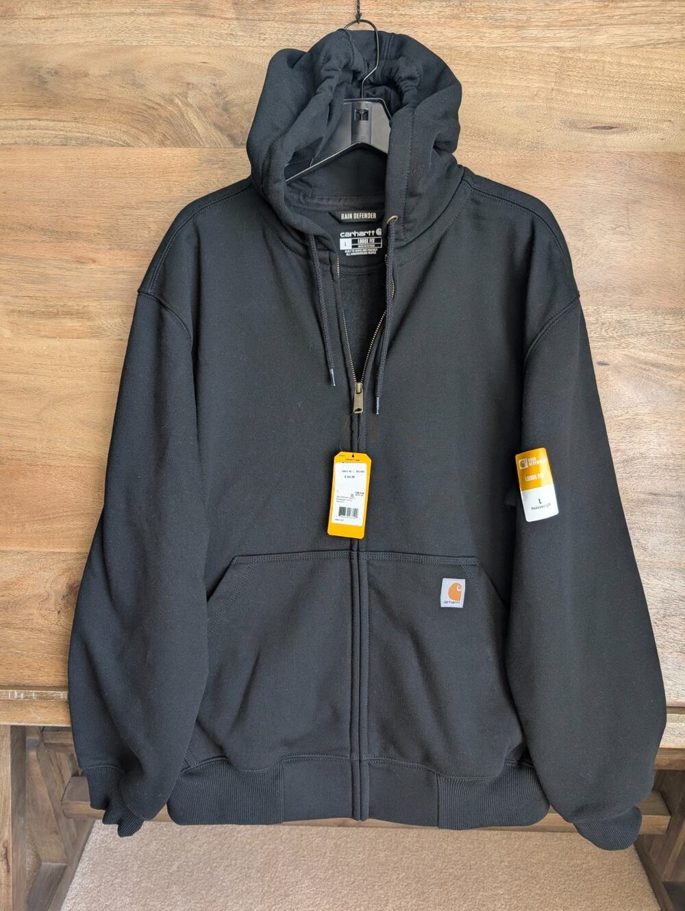 NWT Carhartt Rain Defender Hoodie Mens Large Black Heavyweight Full-Zip TS0614-M